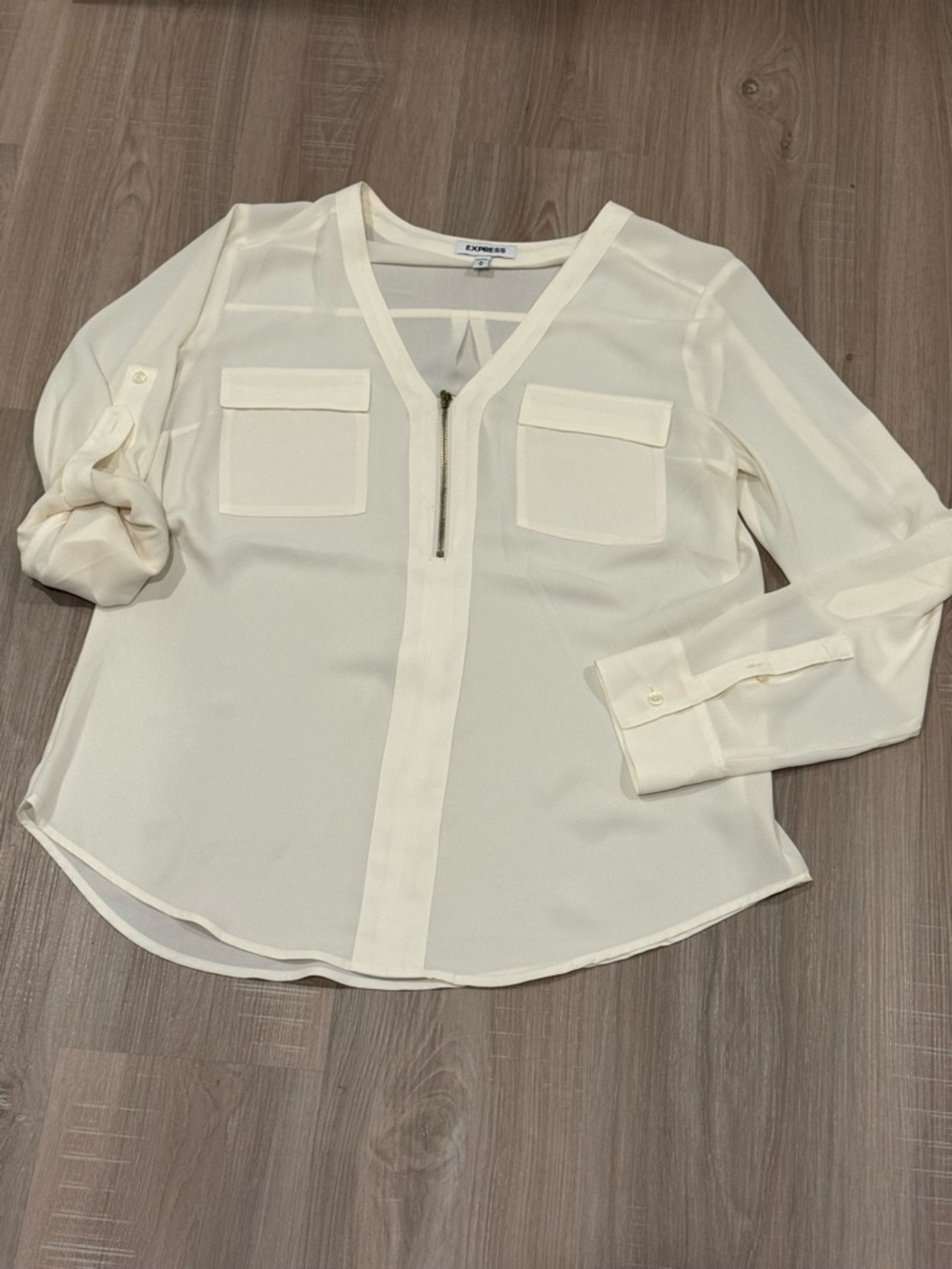 Express Cream V-Neck Zip Pocket Blouse